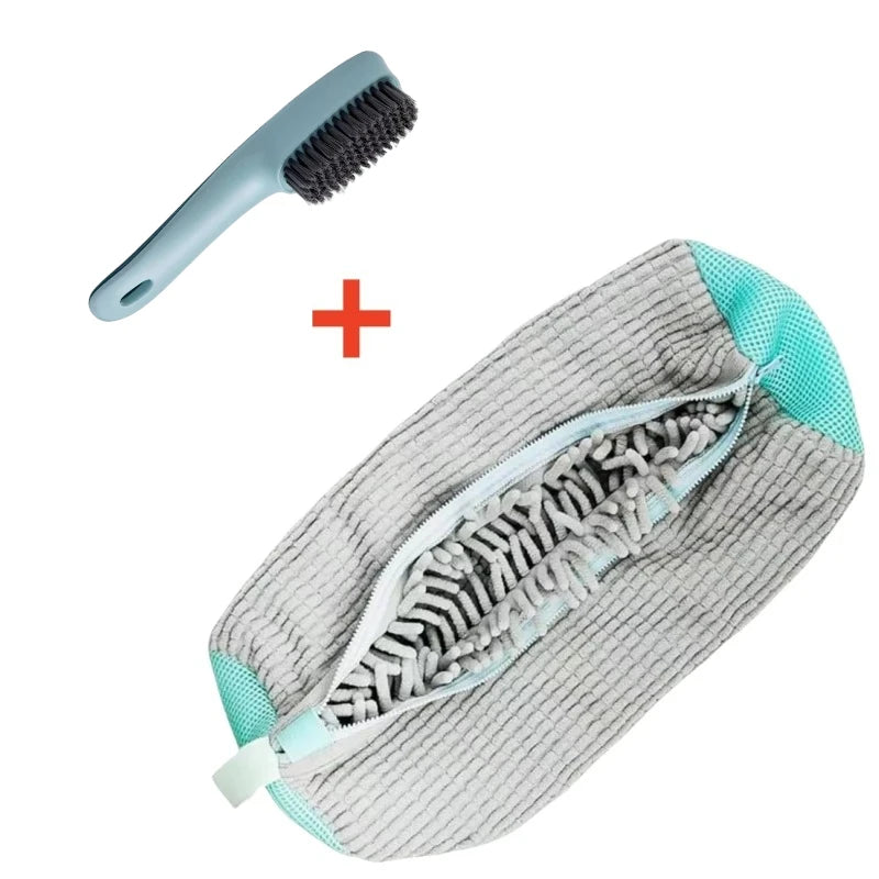 SWANS Shoe Washing Bag & Liquid Brush Set – 2-Piece Kit Shoe Cleaning Set SWANS 2PCS Set Gray