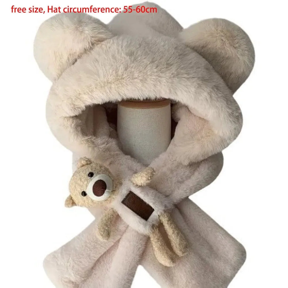 Bear Integrated Hat & Scarf Set – Warm Windproof Pullover Hat & Scarf Set SWANS