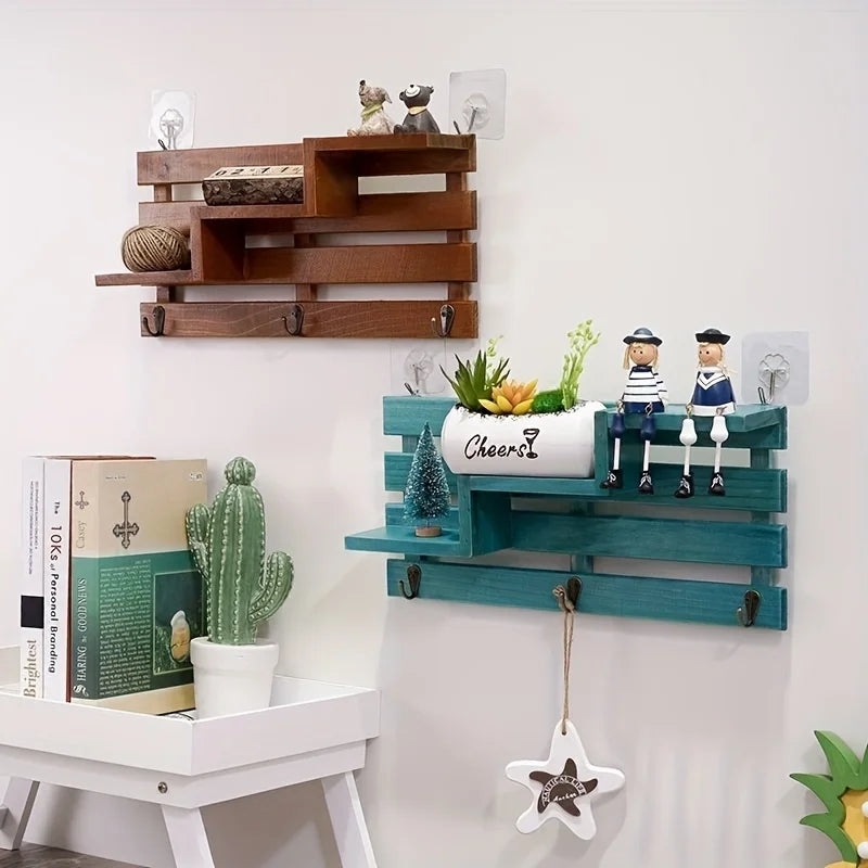 Wooden Wall Mounted Key Holder – No-Drill Entryway Rack Wall Key Organizer SWANS