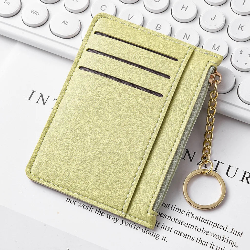 Zippered Card Wallet – Slim PU ID & Card Holder with Keyring Card Wallet Holder SWANS Light Yellow
