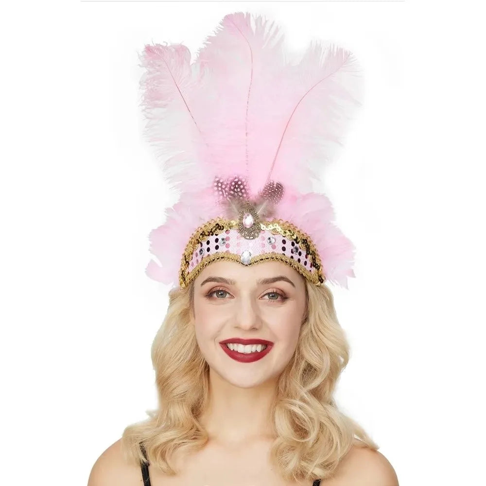 Colorful Feather Headdress – Carnival Showgirl Headband Feather Headband SWANS