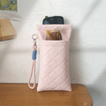 PU Leather Double-Layer Glasses Storage Bag | Grid Pattern Eyeglass Case SWANS Pink