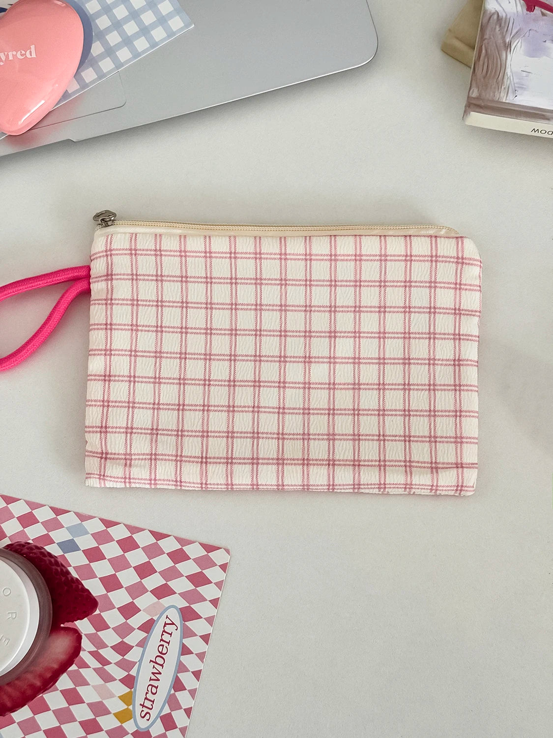 Grid Makeup Storage Bag – Travel Organizer Pouch for Cosmetics Makeup Storage Bag SWANS Pink S