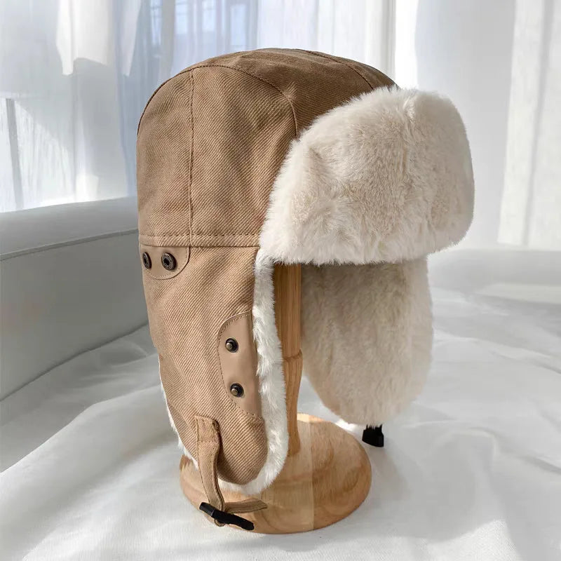Women's Windproof Winter Knit Hat with Warm Ear Flaps | FAITOLAGI Winter Ear Flap Hat SWANS khaki One Size