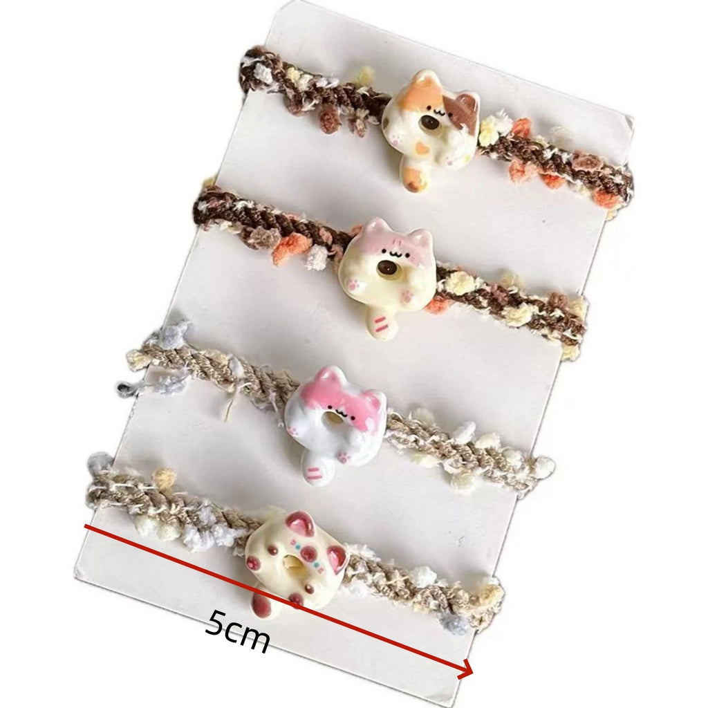 Cute Cat Donut Knitted Hair Scrunchie – Kawaii Girls Hair Tie Hair Scrunchie SWANS