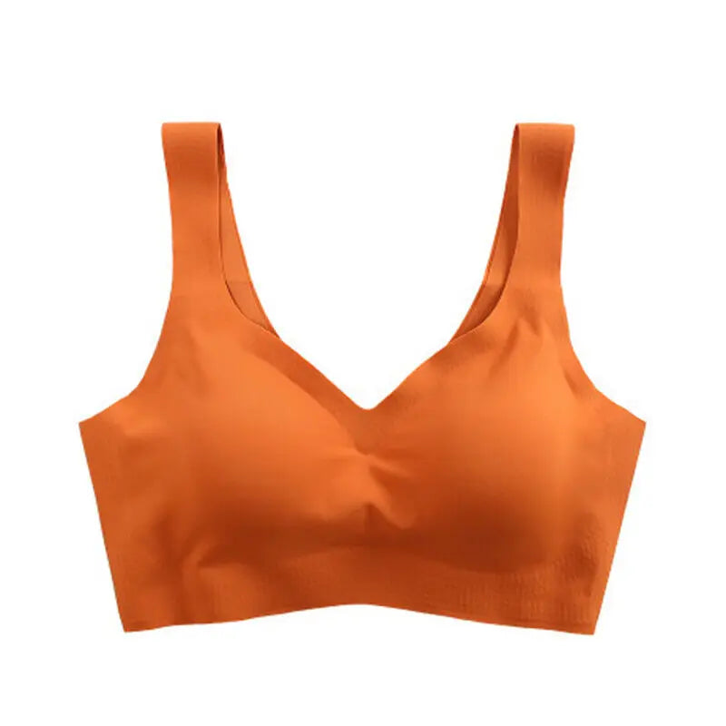 Women's Seamless Wire-Free Bralette – Removable Pad Ice Silk Bra Seamless Bralette SWANS Orange CHINA L