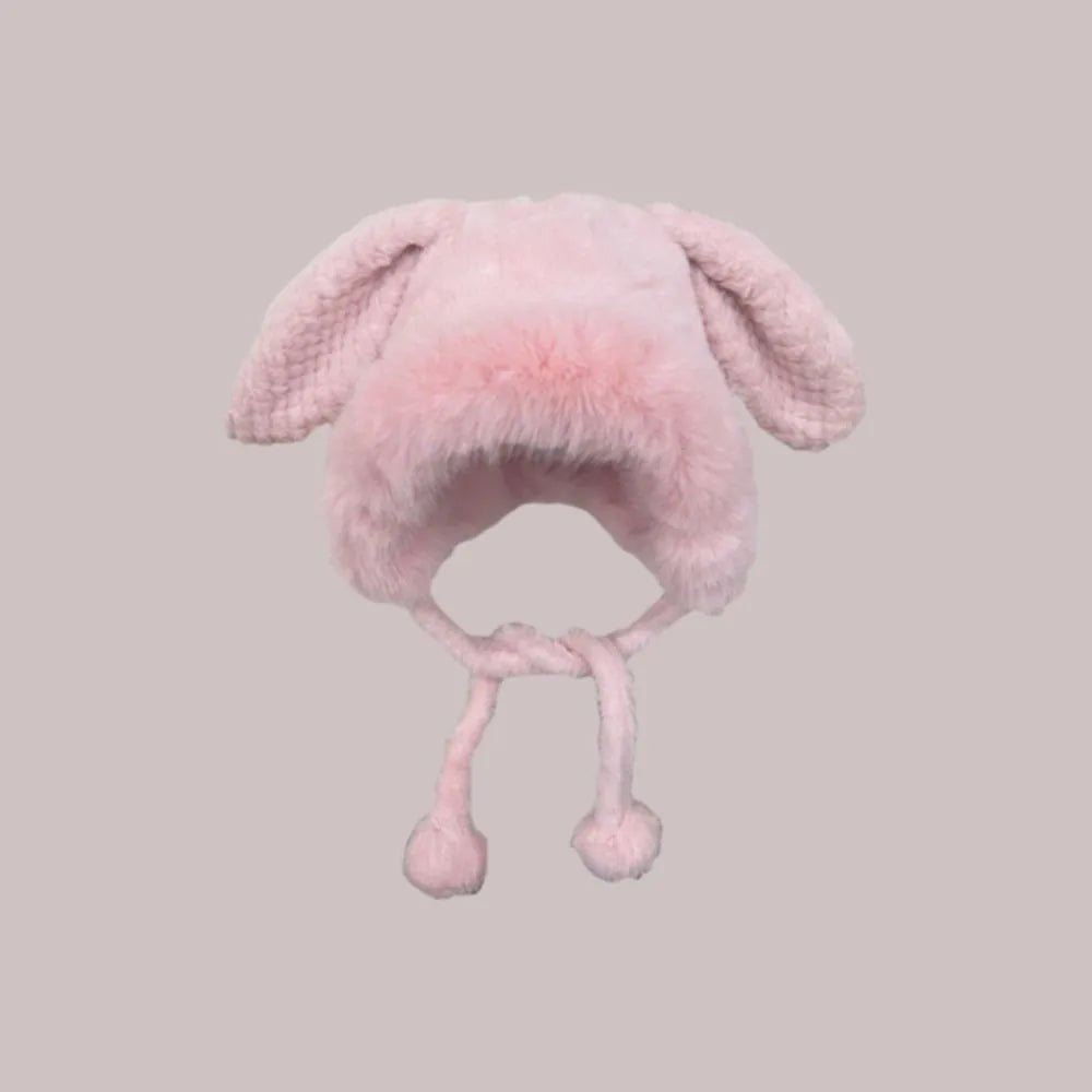 Women's Winter Wool Bucket Hat with Bear & Rabbit Ears Winter Bucket Hat SWANS Pink-B