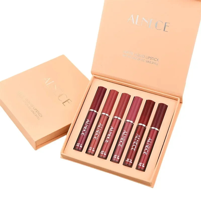 6-Piece Matte Velvet Lipstick Set – Waterproof Long-Lasting Nude Lipstick Set SWANS