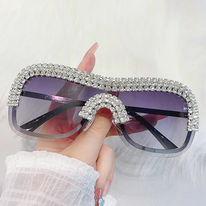 Y2K Rhinestone Rimless Sunglasses – UV400 Women's Punk Shades Fashion Sunglasses SWANS Gray as the photo