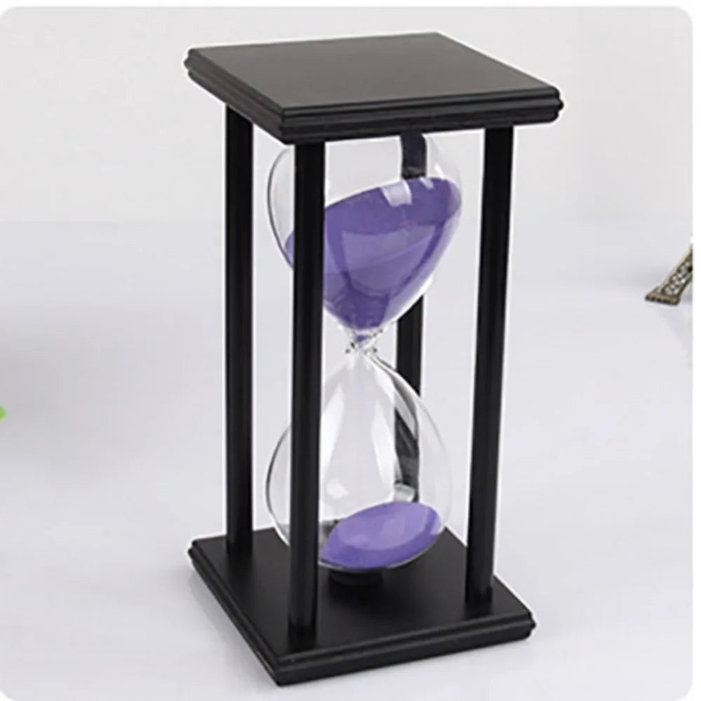 Vintage Wooden Hourglass Sand Timer 30/60 Min – 8 Colors Hourglass Sand Timer SWANS Black Purple -60min-