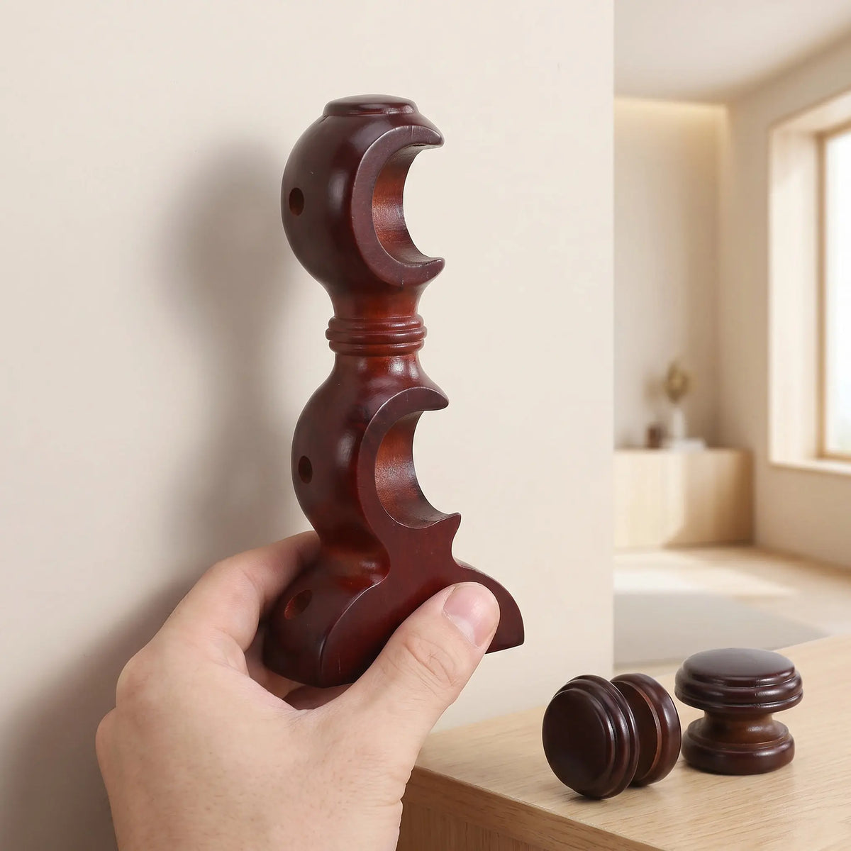 Wood Double Curtain Rod Brackets – Wall Mounted Drapery Holders Curtain Rod Brackets SWANS