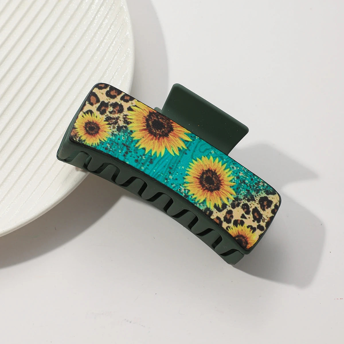 Western PU Leather Hair Claw Clips – Sunflower Southwest Print Hair Claw Clips SWANS 01