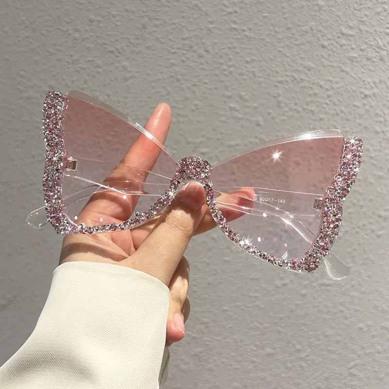 TOYEARN Diamond Butterfly Rhinestone Sunglasses – Vintage Punk Fashion Sunglasses SWANS