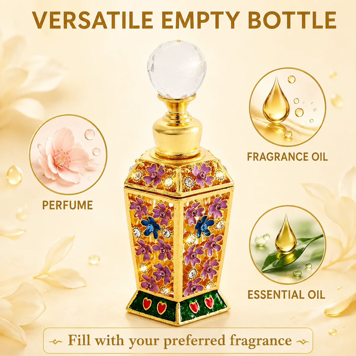 10ml Vintage Refillable Glass Perfume Bottle Crystal Cap Refillable Perfume Bottle SWANS