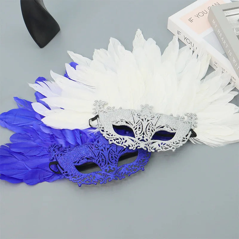 Large Feather Masquerade Mask – Half Face Cosplay & Party Feather Costume Mask SWANS