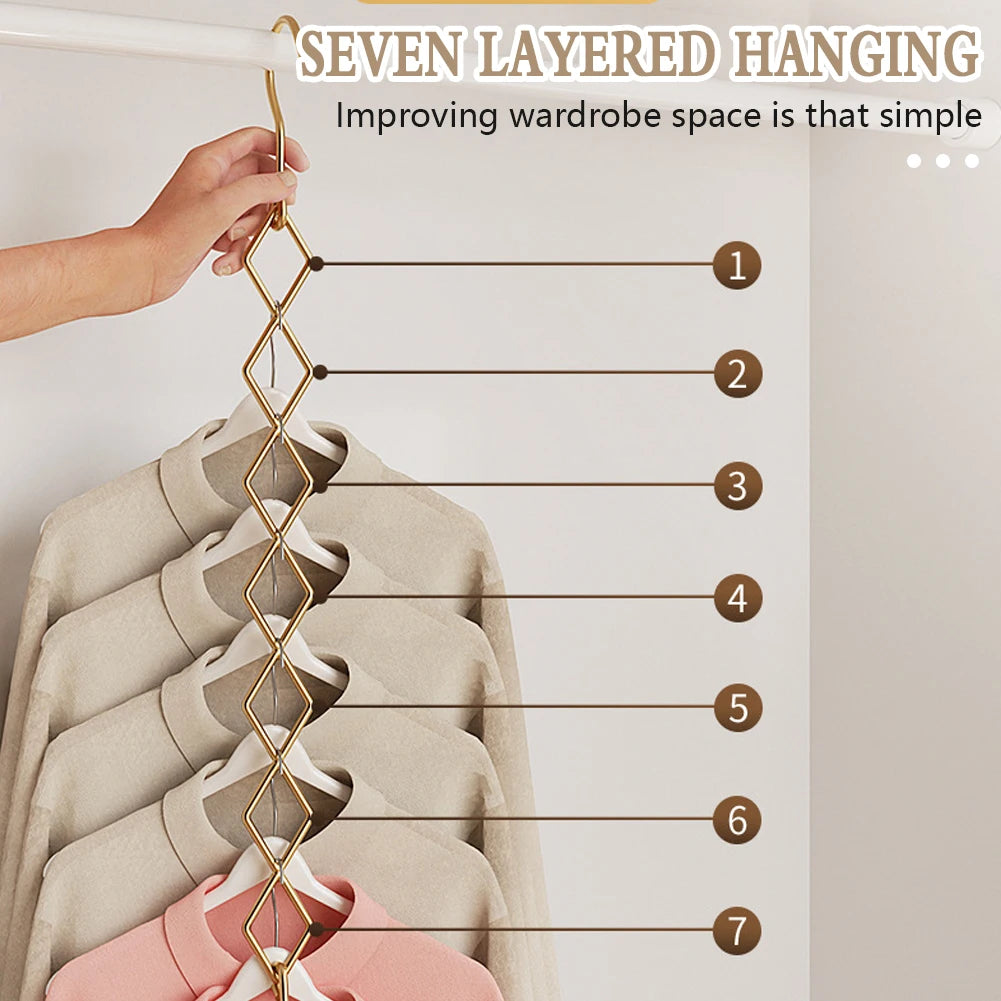 Stainless Steel 7-Hook Folding Space-Saving Clothes Hanger 2-Pack Folding Clothes Hanger SWANS
