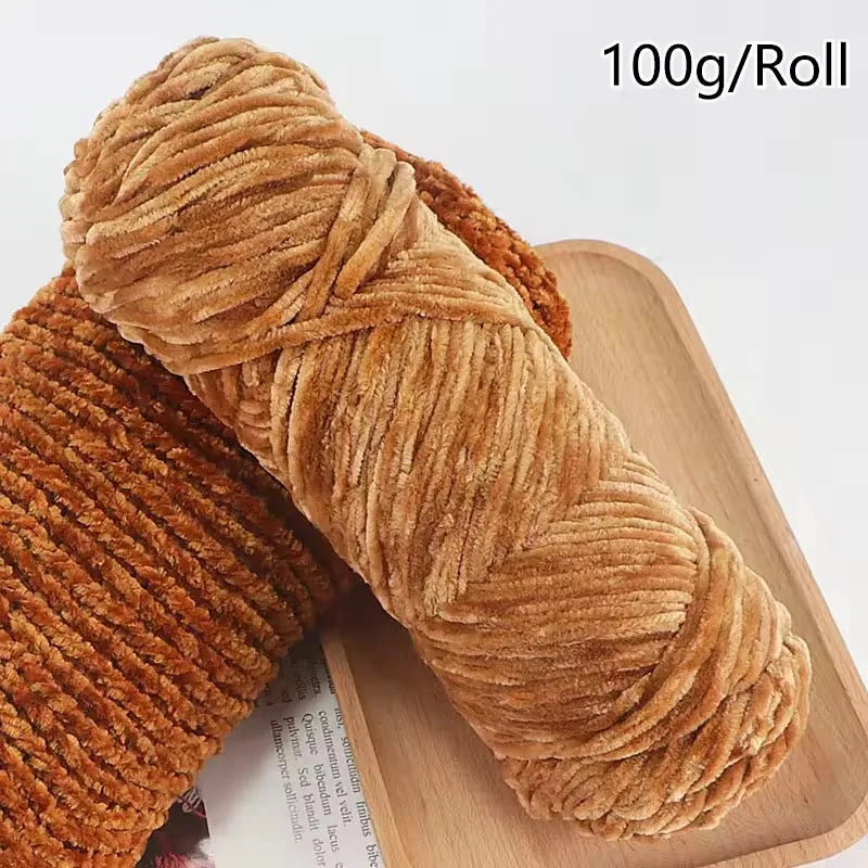 Thick Chenille Velvet Yarn 100g – Soft Plush Crochet & Knit Yarn Craft Yarn SWANS Khaki