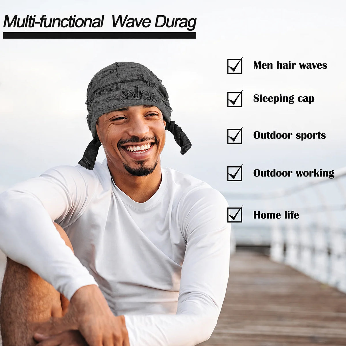 Distressed Pirate Skull Cap Durag Brimless Beanie – 9 Colors Skull Cap Durag SWANS