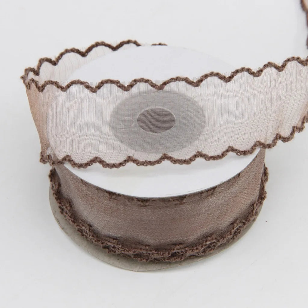 Shimmering Scalloped Edge Organza Ribbon – Boho Craft & Décor Decorative Craft Ribbon SWANS Dark Brown 25mm