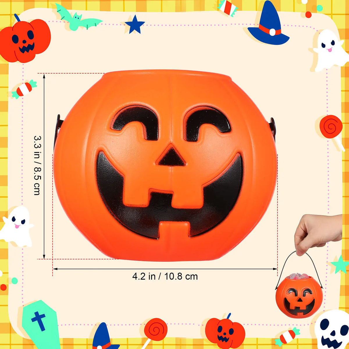 8-Pack Halloween Pumpkin Candy Buckets with Handle | Trick or Treat Halloween Candy Bucket SWANS
