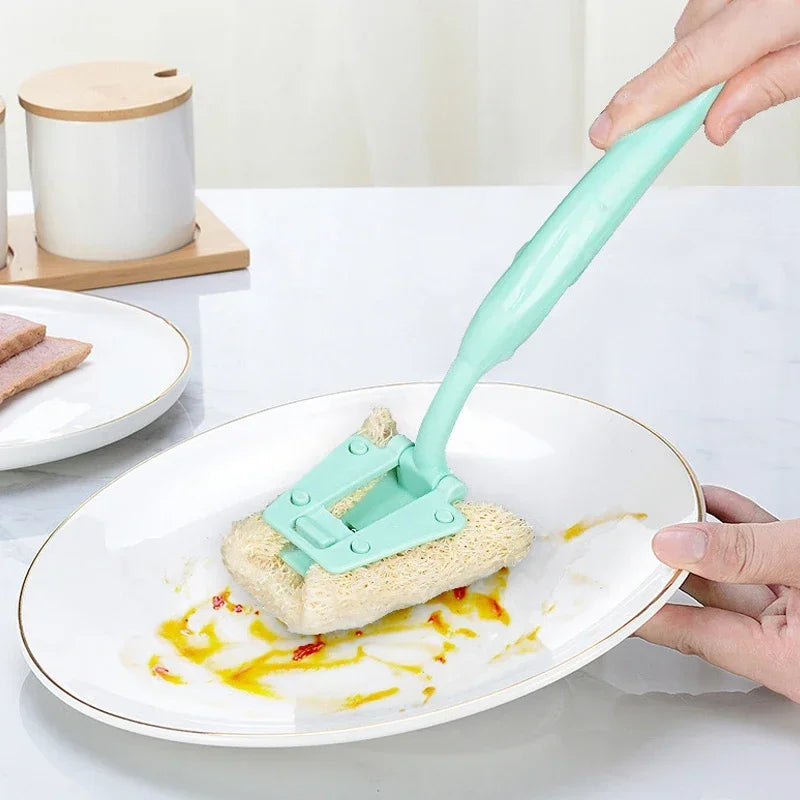 SWANS Long Handle Loofah Brush Set – Replaceable Pot Cleaner Kitchen Cleaning Brush SWANS