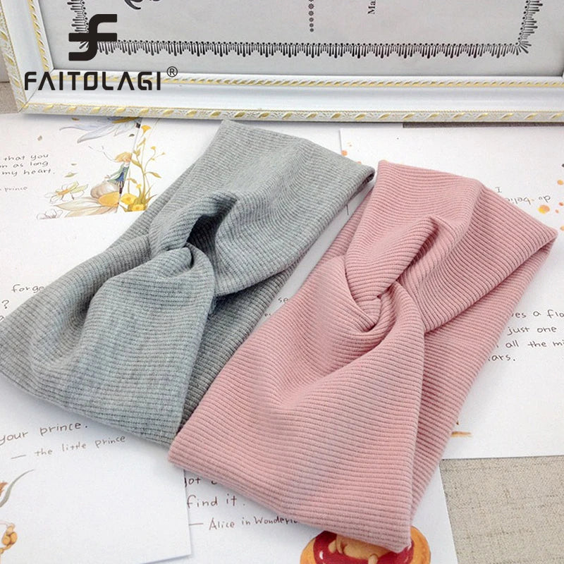 Women's Wide Turban Headband – Cotton Knit Cross Knot Hairband Turban Headband SWANS