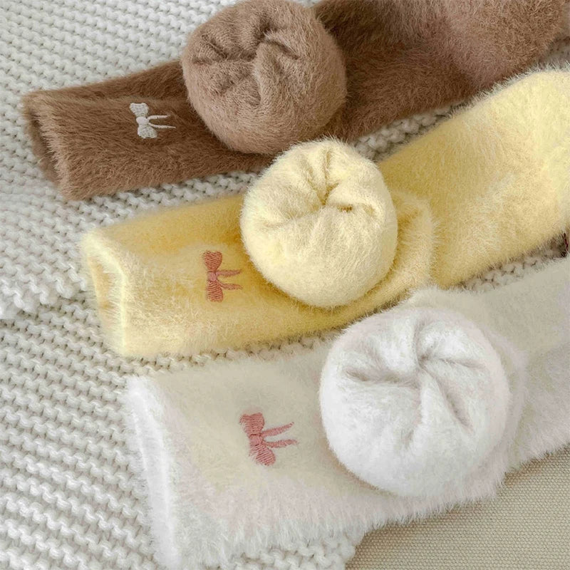 Women's Plush Bow Thermal Socks – Cozy Winter Floor Socks Plush Thermal Socks SWANS