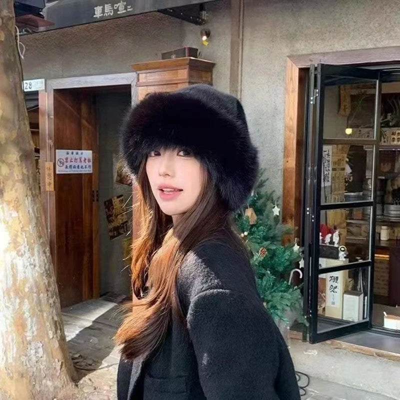 Women's Winter Plush Bucket Hat – Faux Fur Warm Fisherman Cap Winter Bucket Hat SWANS