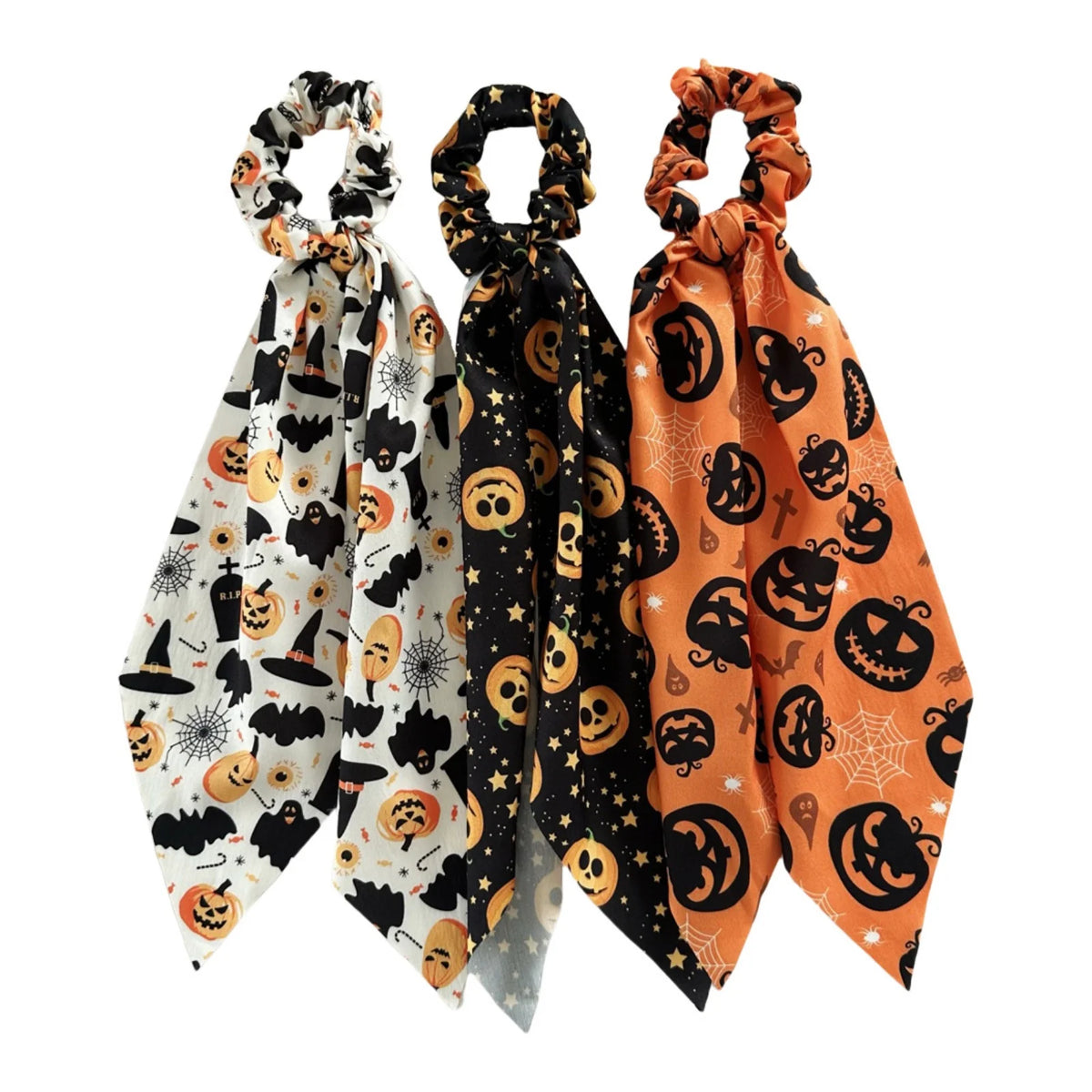 Halloween Scrunchies Set – 3-Piece Pumpkin Ghost Bat Hair Ties Halloween Hair Scrunchies SWANS