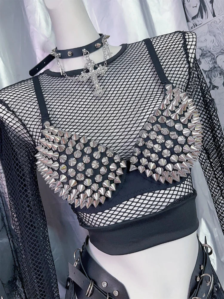 Women's Rhinestone Sequined Plunge Bralette – Silver Fashion Top Sequined Bralette Top SWANS