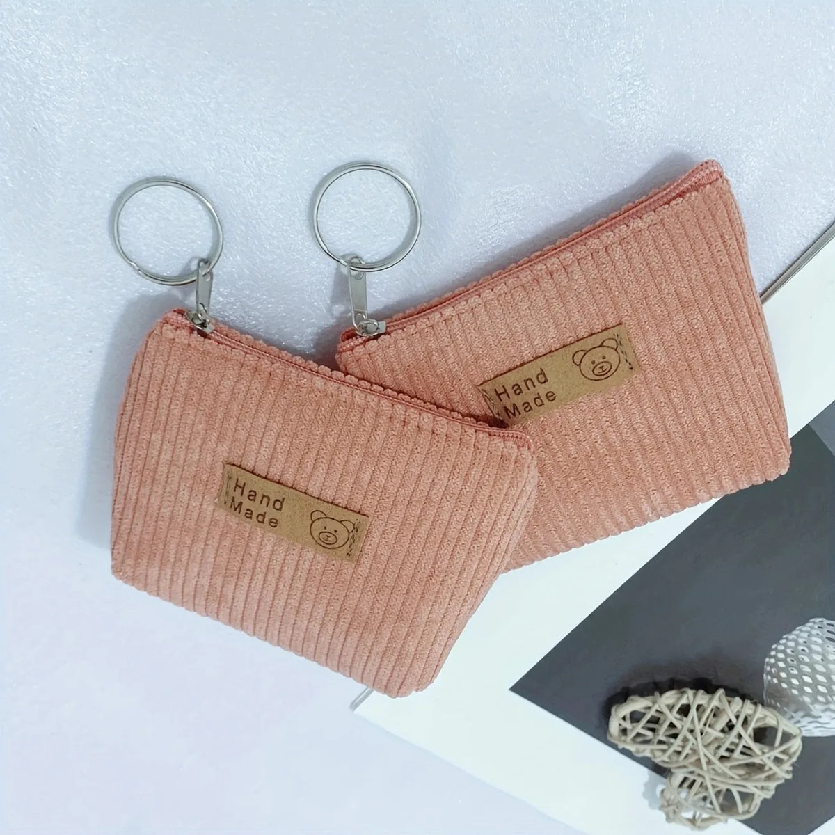 Vintage Corduroy Mini Coin Purse – Zipper Pouch Keychain Wallet Coin Purse SWANS