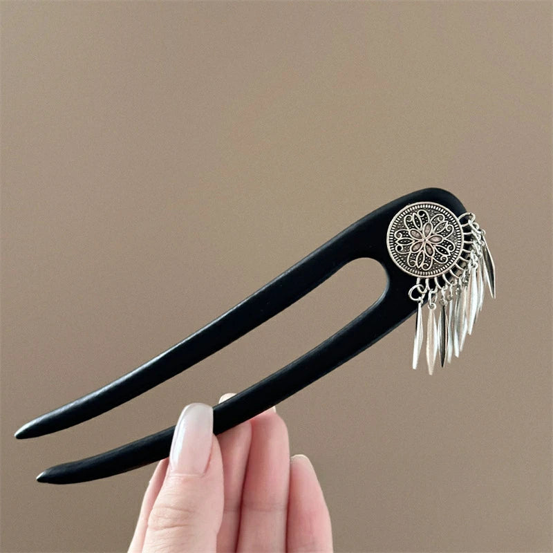 Wooden Hairpin Chinese Style Ruyi Tassel Hair Stick Hair Stick Accessory SWANS Style 18