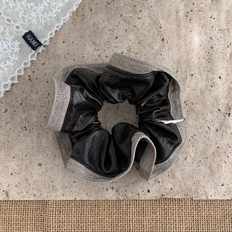 Vintage PU Leather Large Scrunchie – Korean Style Hair Tie Hair Scrunchie SWANS