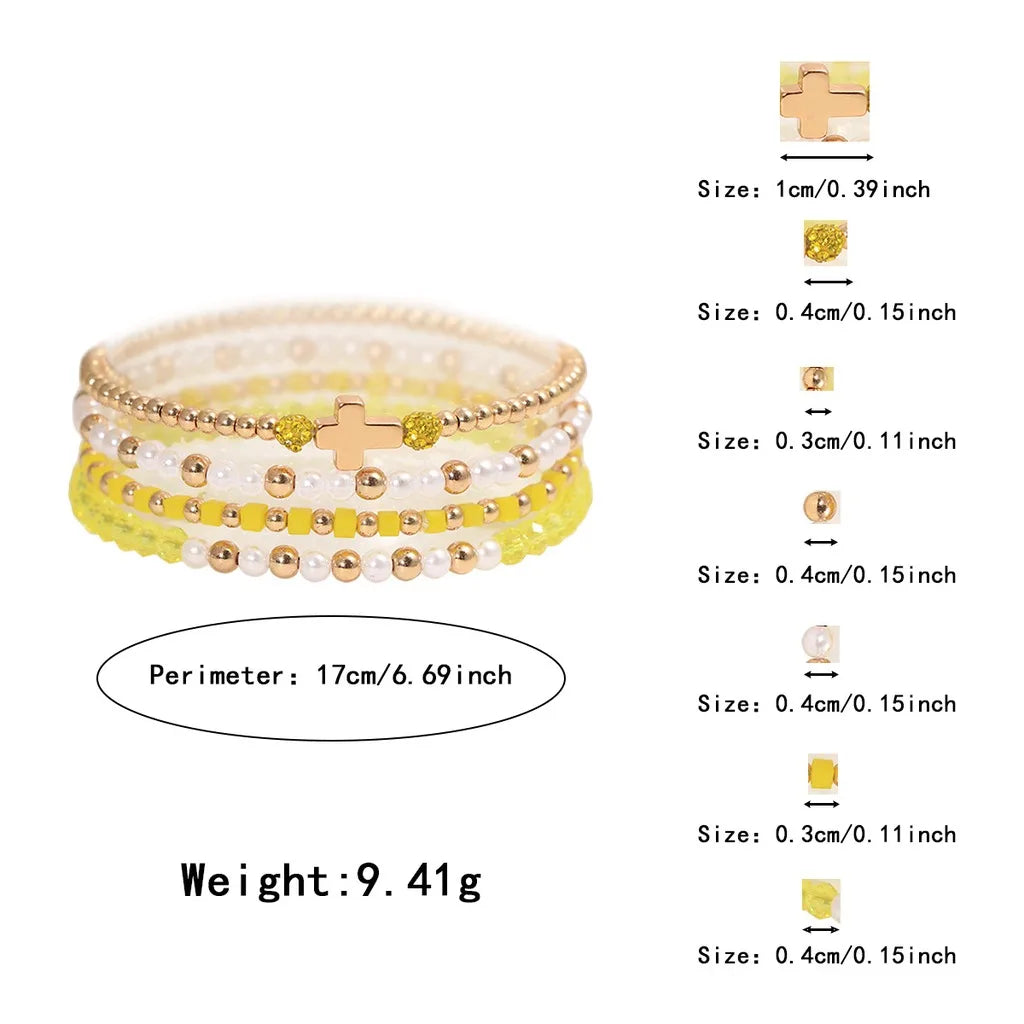 Women's Stackable Beaded Bracelet Set – Handmade Charm Jewelry Beaded Charm Bracelet SWANS Yellow Gold