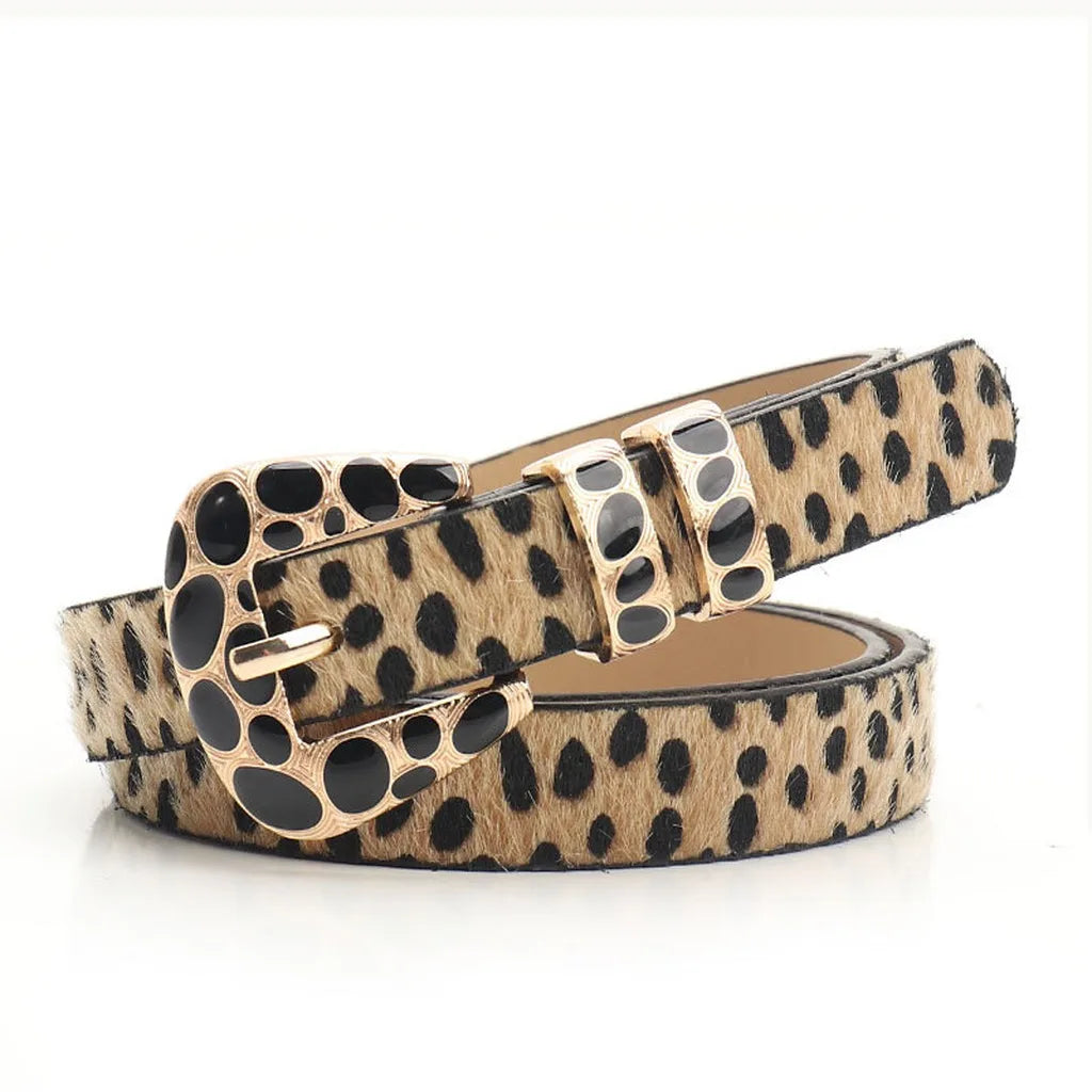 Women's Skinny PU Leather Belt – Leopard Print & Solid Skinny Leather Belt SWANS Leopard Khaki 105CM