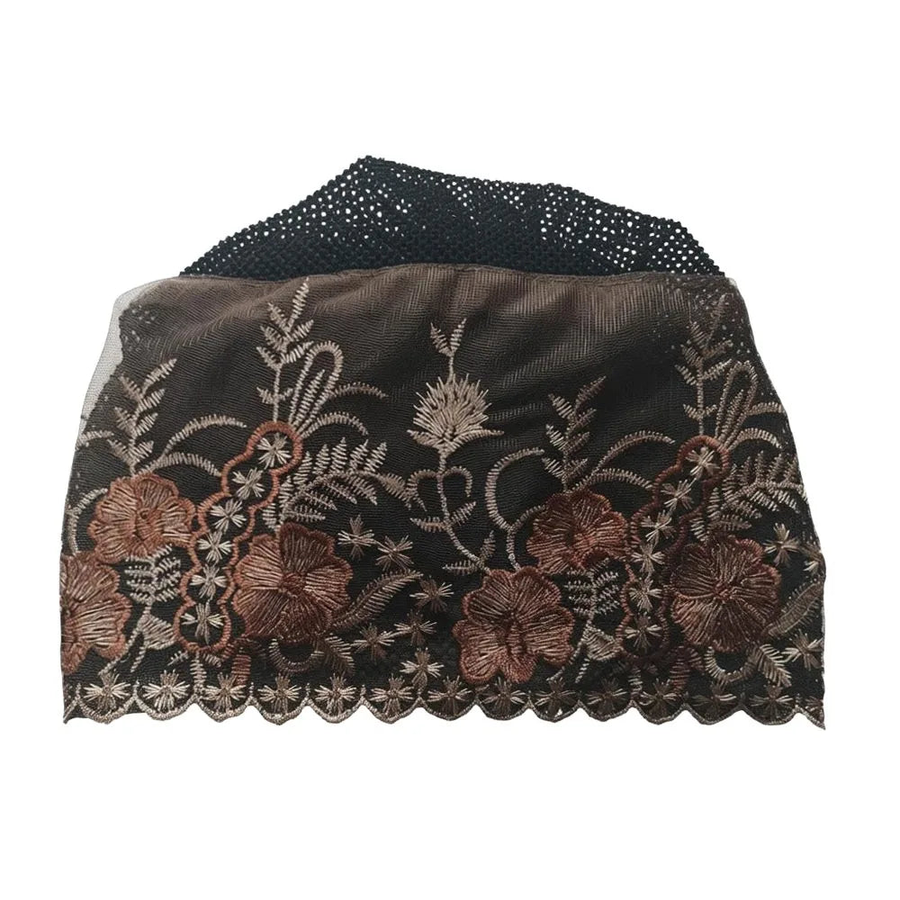 Flower Embroidery Turban Bonnet Hat – Breathable Full Coverage Turban Bonnet Hat SWANS Coffee