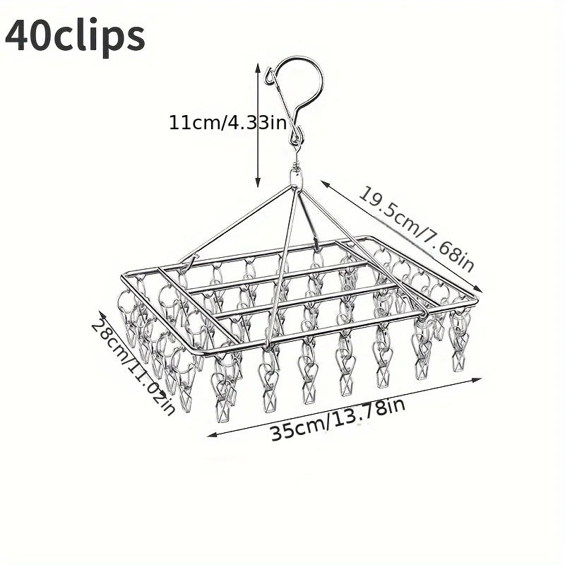 SWANS Stainless Steel Clothes Rack – 40 Windproof Drying Hooks Laundry Drying Rack SWANS