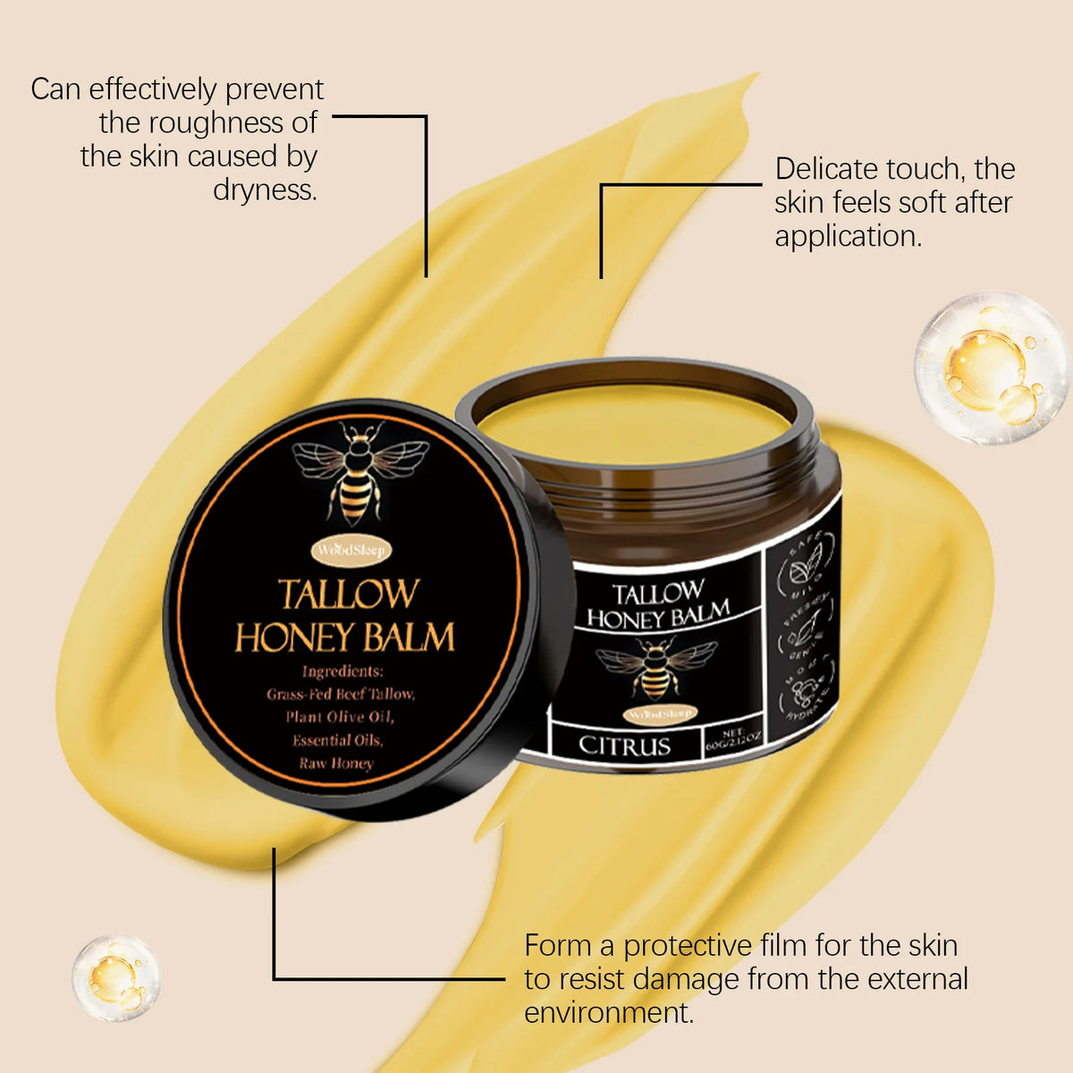 WOODSLEEP Tallow Honey Facial Balm Nourishing Moisturizer 60g Facial Moisturizer Balm SWANS