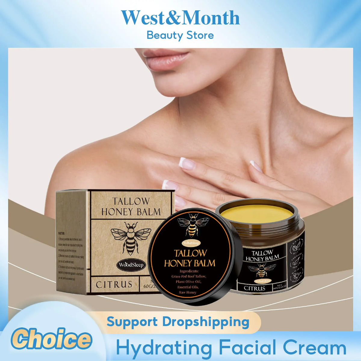 WOODSLEEP Tallow Honey Facial Balm Nourishing Moisturizer 60g Facial Moisturizer Balm SWANS