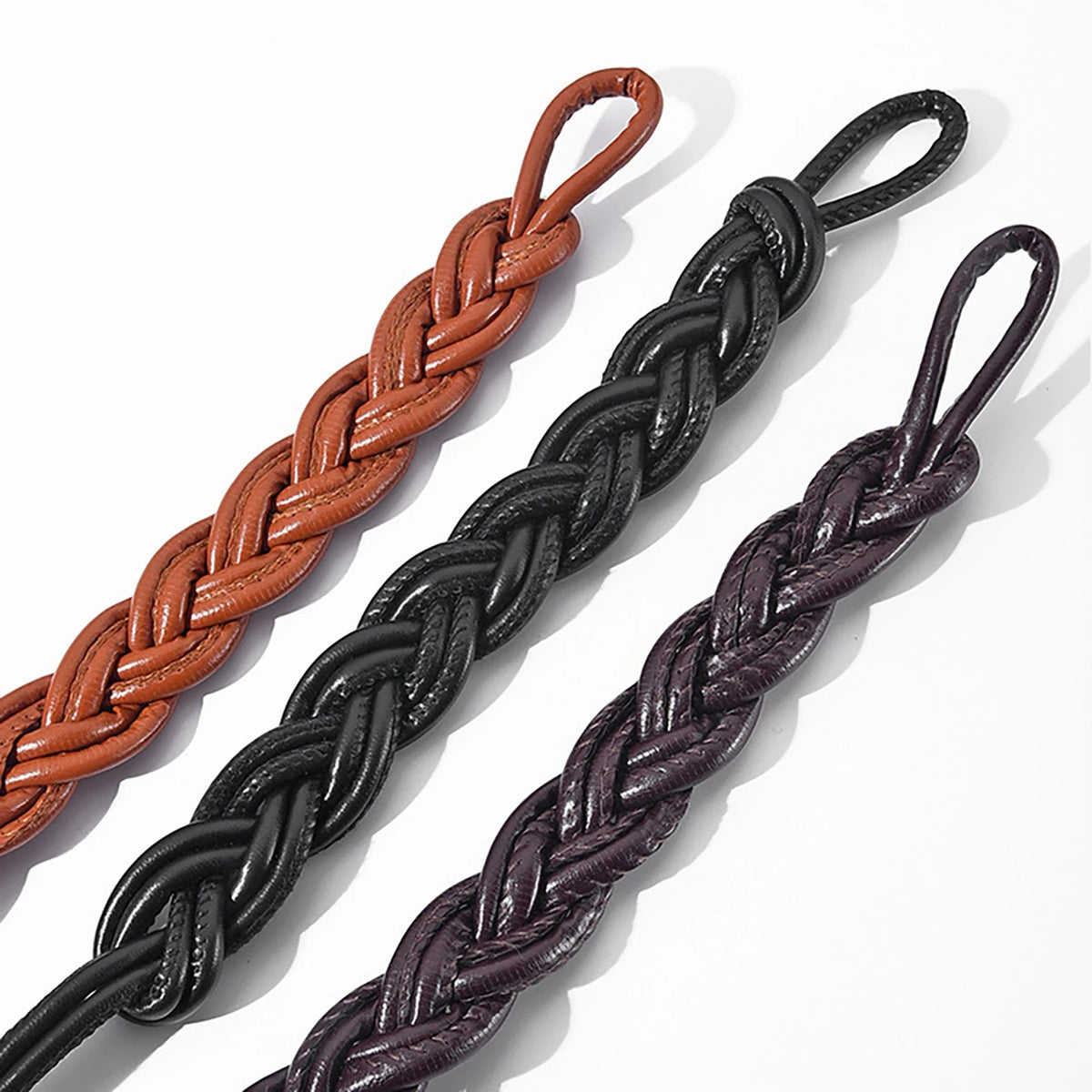 Women's Thin PU Leather Knit Waist Belt – Adjustable Cord Women's Waist Belt SWANS
