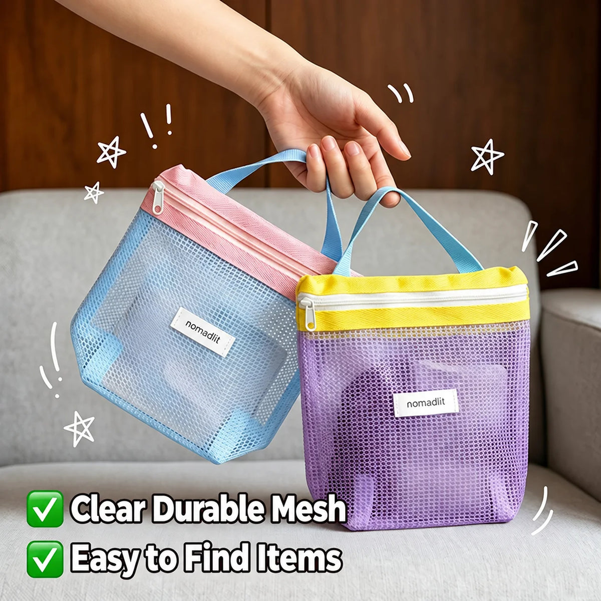 SWANS Mesh Cosmetic Bag – Zippered Semi-Transparent Organizer Mesh Cosmetic Bag SWANS
