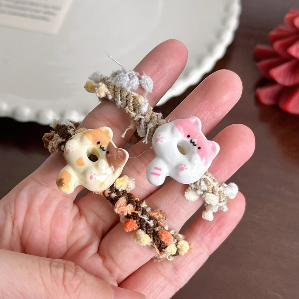 Cute Cat Donut Knitted Hair Scrunchie – Kawaii Girls Hair Tie Hair Scrunchie SWANS