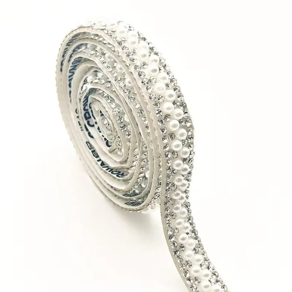 Self-Adhesive Crystal Rhinestone Pearl Ribbon Trim Tape – 1 Yard Rhinestone Ribbon Trim SWANS 1cm