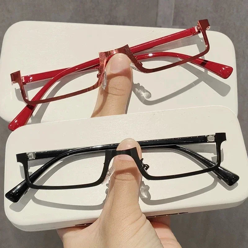 Y2K Japanese Half-Frame Decorative Glasses | Vintage Metal Decorative Eyeglass Frames SWANS black red-2pcs