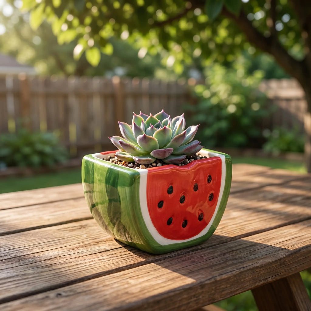 Ceramic Watermelon Planter – Small Succulent & Cactus Pot Ceramic Succulent Planter SWANS