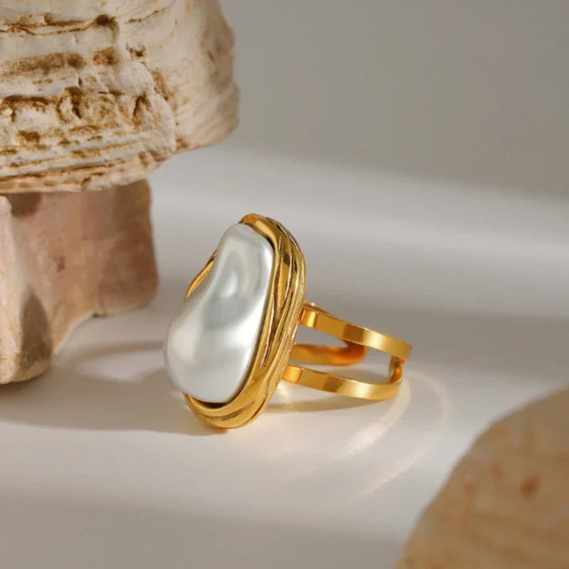 Women's Pearl Gold Stainless Steel Ring – Fashion Jewelry Fashion Ring SWANS