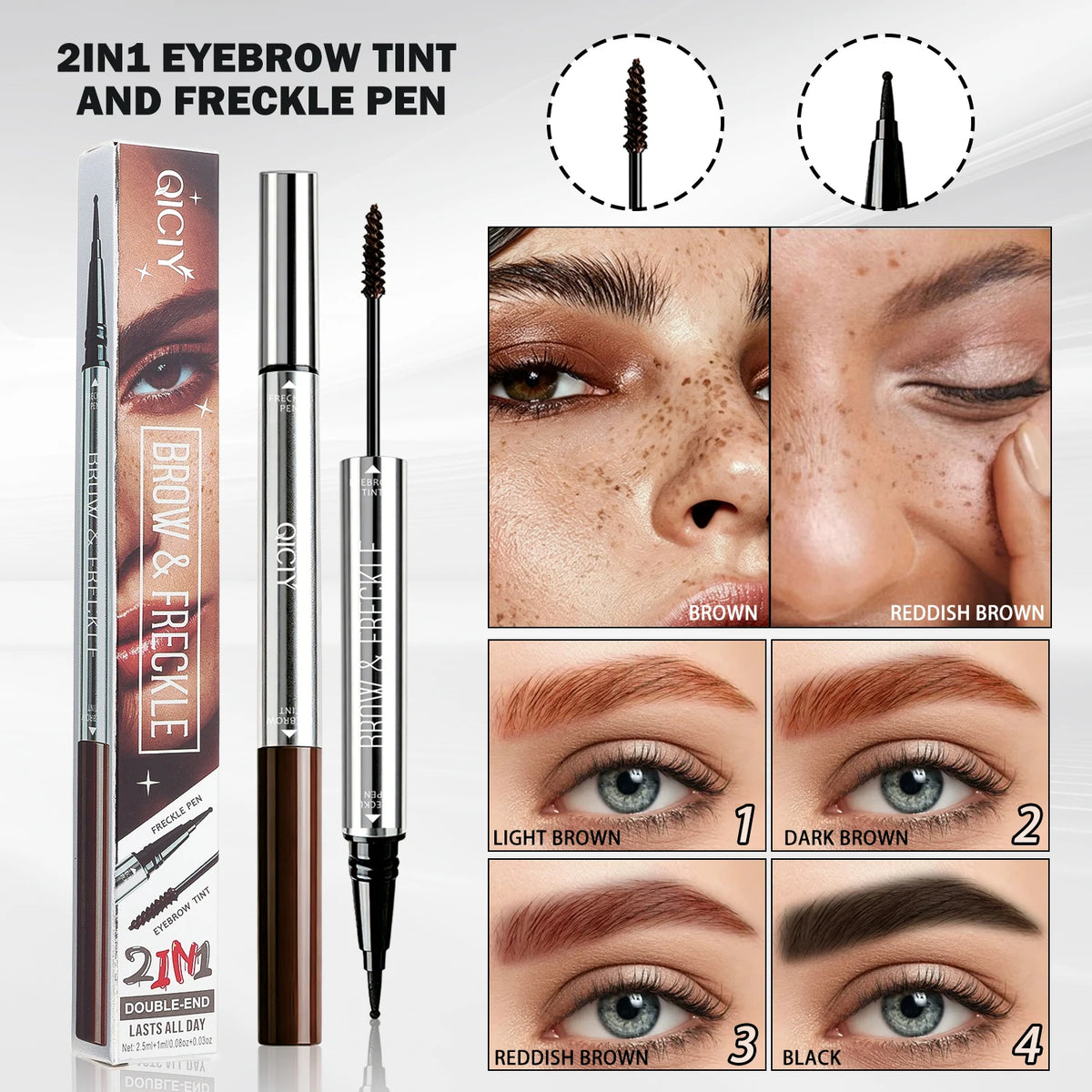 2-in-1 Eyebrow Tint & Freckle Pen – Waterproof Dual-End Eyebrow & Freckle Pen SWANS