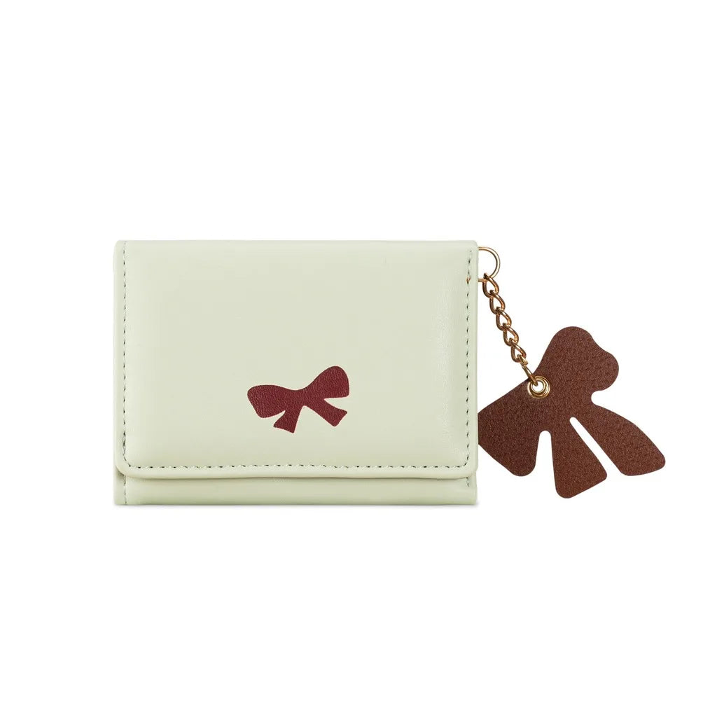Women's Tri-Fold Coin Purse – PU Leather Bow Charm Wallet Women's Wallet SWANS Light Green