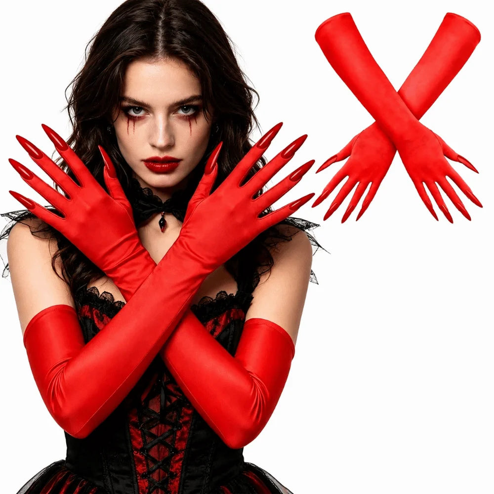 Halloween Ghost Claw Gloves – Long Nail Cosplay Opera Gloves Costume Gloves SWANS Red-Red Nails