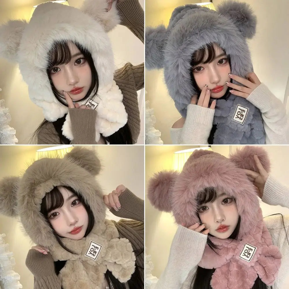 Women's Winter 2-in-1 Beanie Hat & Scarf Set – Windproof Warm Beanie Hat Scarf Set SWANS